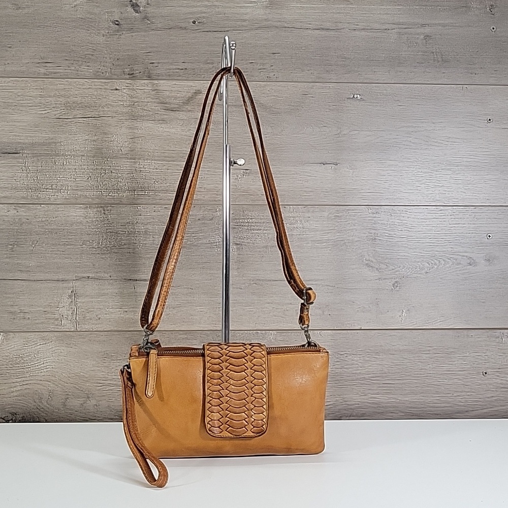 Vilenca Holland for Anthropologie Tan Leather Crossbody Bag with Braided Accent